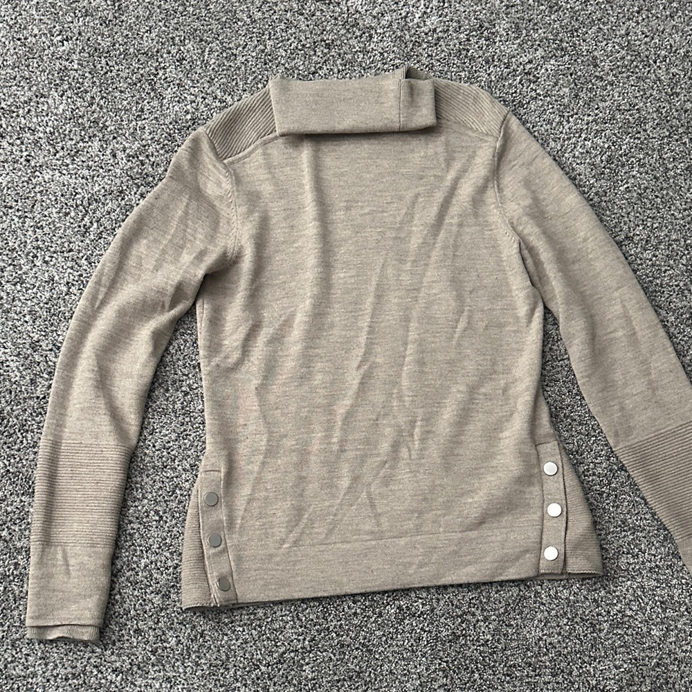 Athleta Taupe Turtleneck Sweater with Side Snap Details